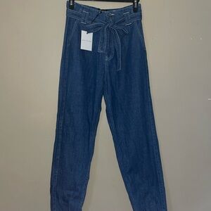 Jacquie the Label NWT High-Waisted Blue Denim belted paperbag jeans size M